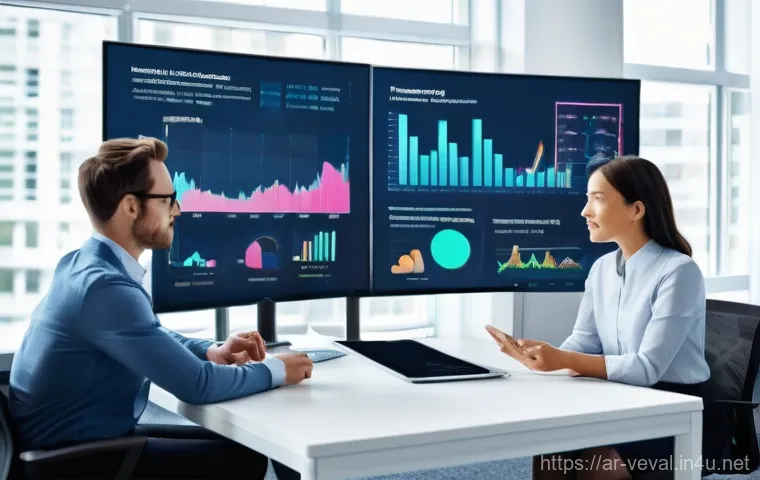 기업가치평가사 기업 인수 합병 분석 - **Prompt:** A diverse team of male and female financial analysts in a modern, bright office environm...