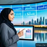 Home 17 기업가치평가사 자격 취득 후 경력 관리 - A professional Middle Eastern businesswoman wearing a modest business suit and hijab, confidently pr...