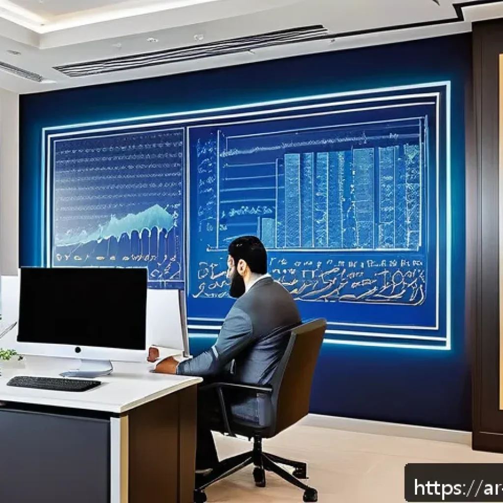 기업가치평가사 실기 대비 전략 - A sophisticated office scene in a modern Middle Eastern financial firm, featuring a diverse group of...