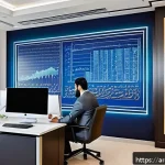 Home 16 기업가치평가사 실기 대비 전략 - A sophisticated office scene in a modern Middle Eastern financial firm, featuring a diverse group of...
