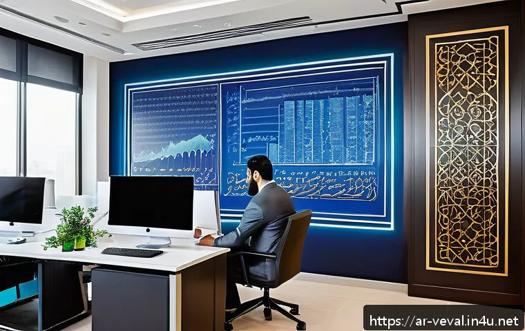 기업가치평가사 실기 대비 전략 - A sophisticated office scene in a modern Middle Eastern financial firm, featuring a diverse group of...