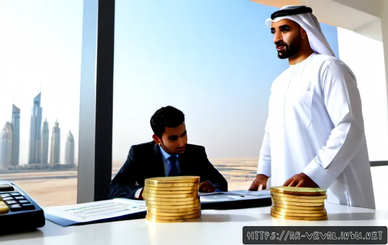 기업가치평가사 자산 가치를 측정하는 방법 - Photorealistic corporate asset valuation scene in a modern Gulf Arab financial office, Arab business...